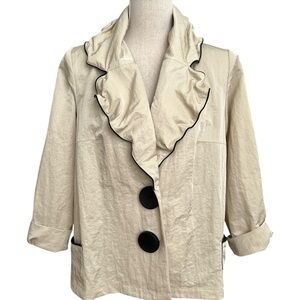 Vintage Design Today's Lagenlook Lightweight Tan & Black Ruffle Jacket Large